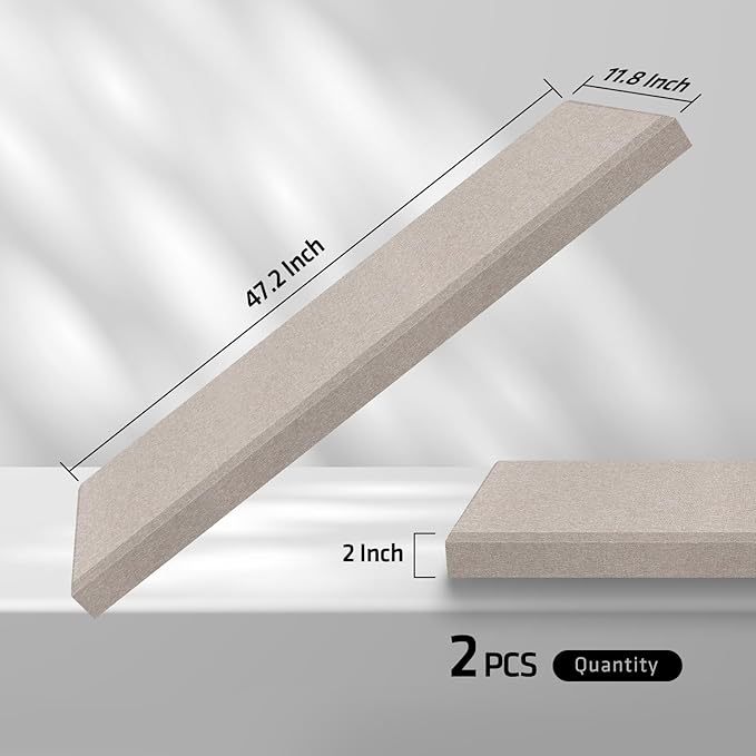 2 Pack 2" Thick Acoustic Panels, 47.24" X 11.81" Fiberglass Wall Panel, Acoustic Panels Sound Absorbing for Office, Studio, Home Theatre - Linen