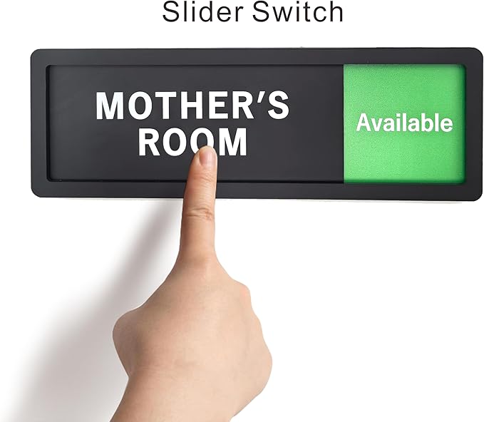 Mother's Room Sign – Privacy In Use / Available Slide Switch Sign, Premium Durable Acrylic Material, Super Strong Self-Adhesive, Quick Installation, Suitable For Your Home And Business ( 9×3 Inches, Black)