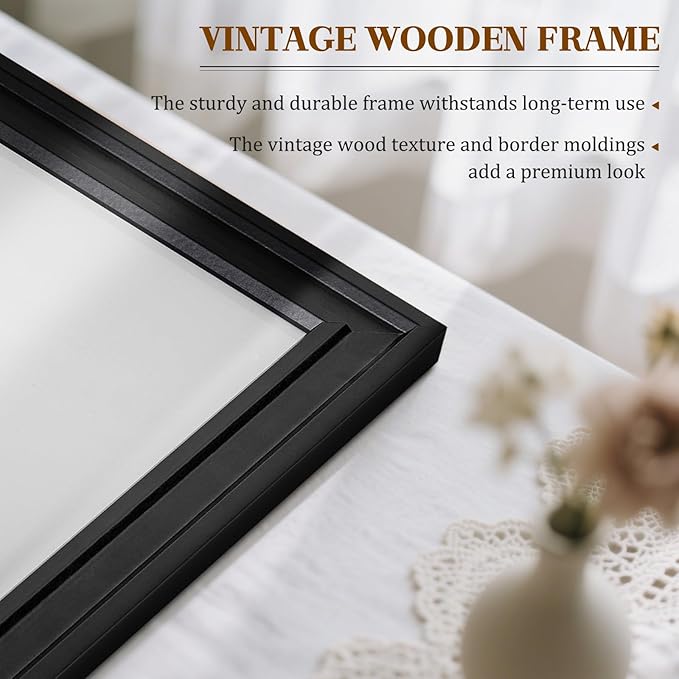 Large White Board for Wall, 36'' x 24'' Magnetic Dry Erase Board, Decorative Whiteboard, Black Vintage Wooden Frame