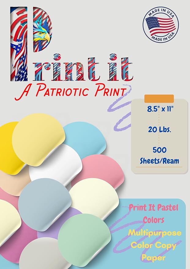 Printit Colors Multipurpose Paper, 20 lbs., 8.5" x 11", Ivory, 500 Sheets/Ream – Premium Colored Copy Paper for Printing, School, and Office Use