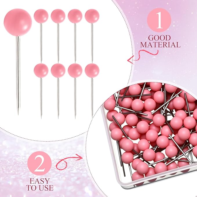 WILLBOND 500 Pack Map Push Pins Map Tacks Small Round Head Push Pins Thumb Tacks for Travel Picture Photo Bulletin Board Wall DIY Craft School Office Home(Pink,1/6 Inch)