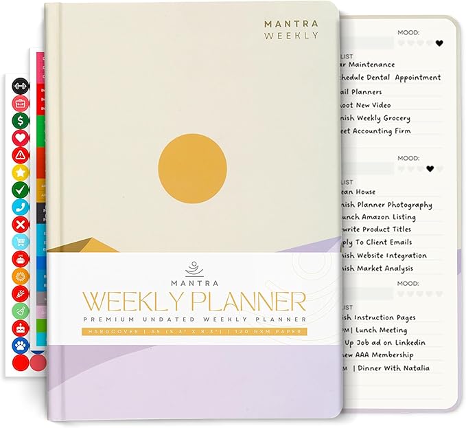 Mantra Planner 2026 Planner, Daily Journal & Gratitude Journal All-In-One with To Do List, Self Care Prompts & Habit Tracker - 5.8 x 8.3 - Evening