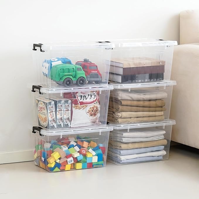 Citylife 22 QT Clear Plastic Storage Bins with Lids Stackable and Nestable Storage Boxes with Lids Large Plastic Storage Containers for Garage, Closet, Kitchen, 6 Packs