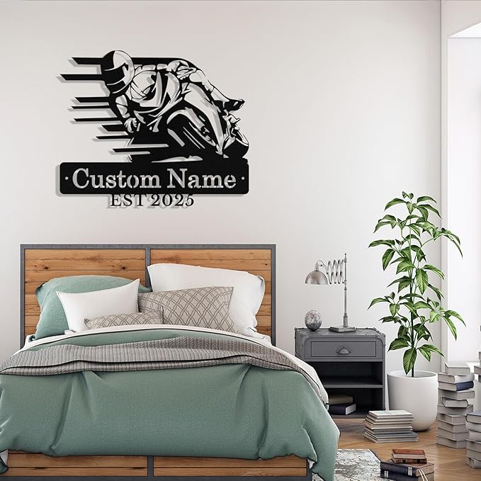 Personalized Motorcycle Metal Sign Custom Biker Name Sign Dirt Bike Wall Decor Motorcycle Home Decor Motorbikes Sign Garage Decor Gifts for Men Husband Rider