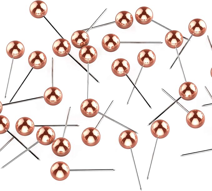 WILLBOND 500 Pack Map Push Pins Map Tacks Small Round Head Push Pins Thumb Tacks for Travel Picture Photo Bulletin Board Wall DIY Craft School Office Home(Rose Gold,1/8 Inch)