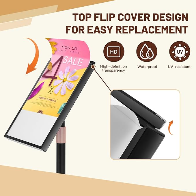Newzueby Sign Holder Stand 8.5x11 inch - Flip Open Pedestal Floor Standing Sign Holder, Adjustable Versatile Sign Stands for Display, Floor Sign Holder with Easy Replacement for Events and Promotions (1 PACK)