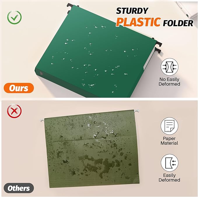 SHUTEX Extra Capacity Plastic Hanging File Folders,12 Pack Reinforced Expanding Hang Folder Letter Size,Accordian Pocket,Heavy Duty 2 Inch Expansion,Hanging Folder Organizer for Office Home,Green