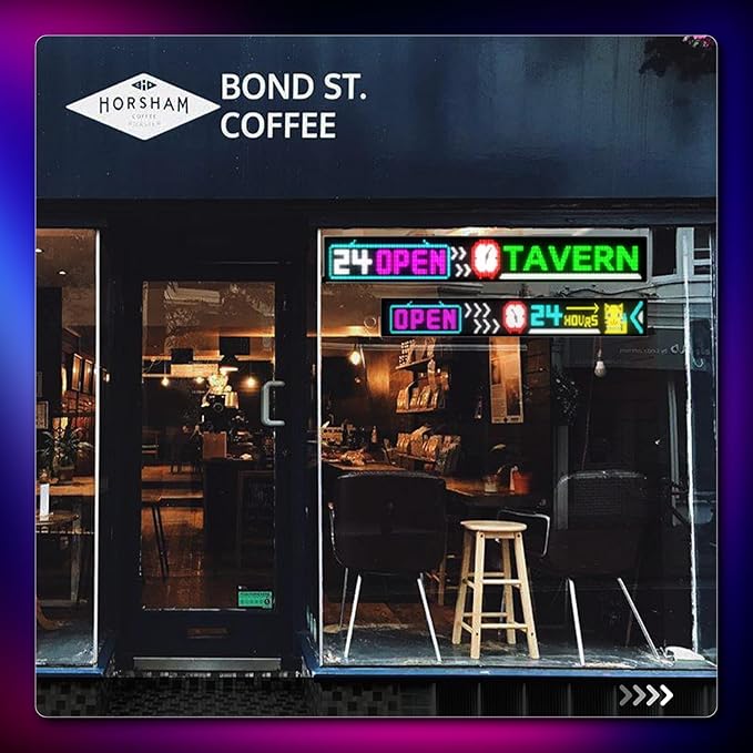 Large Programmable LED Sign, P5 Resolution Indoor Store LED Sign, Bluetooth APP, for Business Retail Shop Window Display (32"x 6")