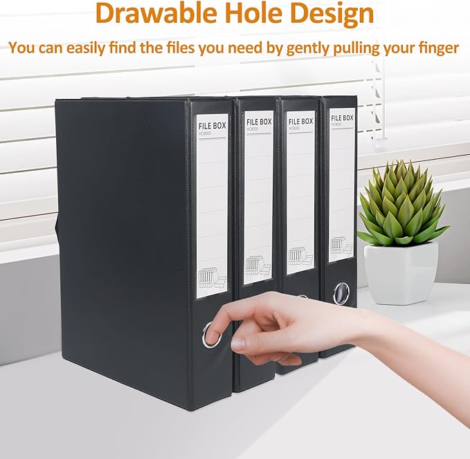 HUA JIE A4 Storage File Boxes Plastic Archives Cases, PVC File Folder Organizer Document Storage Filing Box for office,32.5×6.5×24 cm, Black(Pack of 6)