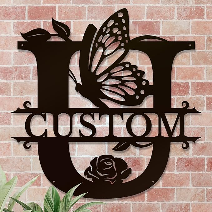 Personalized Custom Letter Name metal Signs,Custom Black Letter Monogram Wall Art Decor,Metal Signs Plaques Outdoor wall Decorative Signage (U)