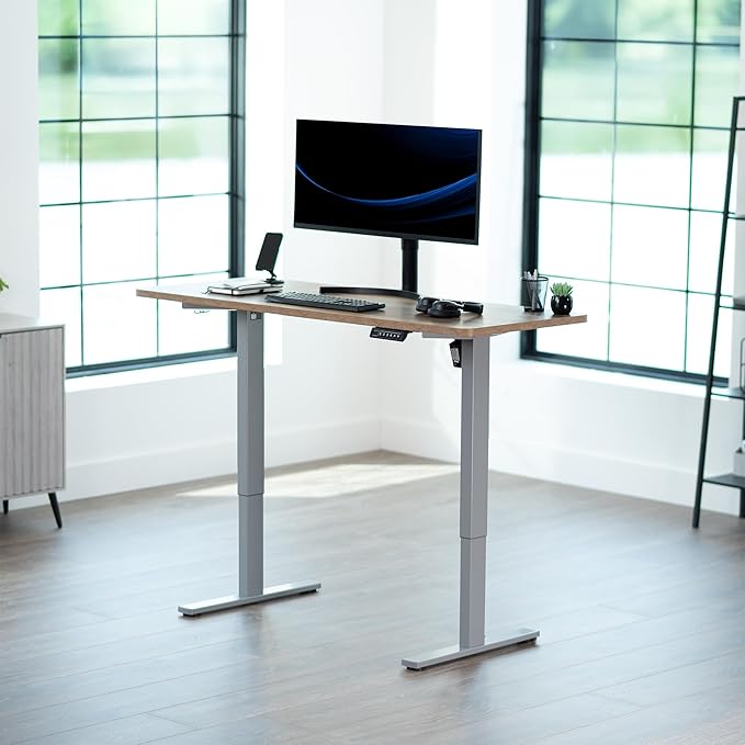 VIVO Electric 60 x 24 in Standing Desk, Memory Height Adjustment, 1B Series, Holds 220 lbs, One-Piece Reclaimed Wood Top, Gray Frame, DESK-KIT-1G6P