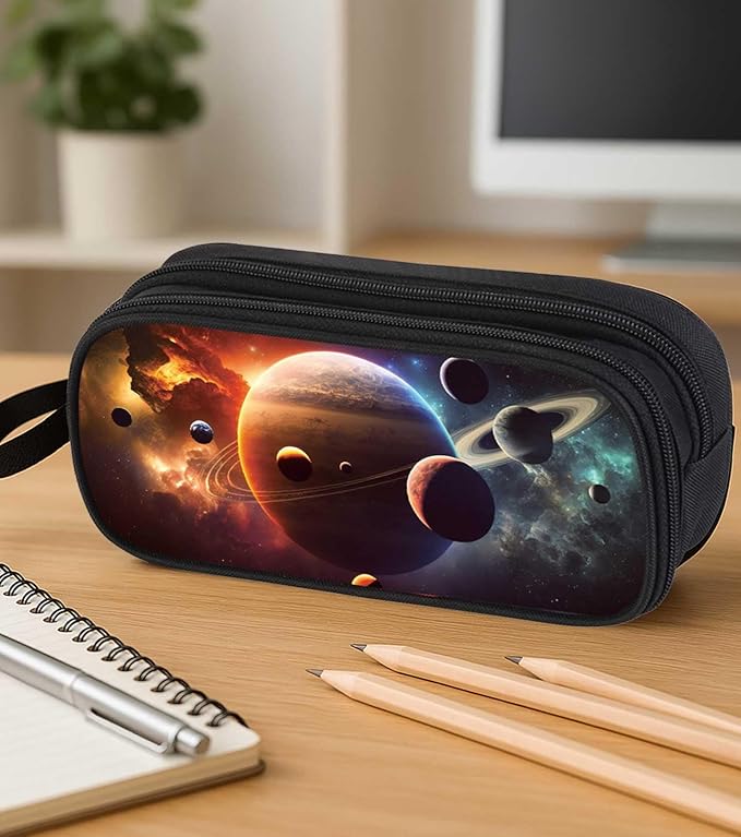 AnySmic Galaxy Solar System Pencil Case for Boys and Girls, Space Large Pencil Pouch or Pen Bag Organizer for Kids, School Pen Case with Double Zipper, Gifts for Elementary Student
