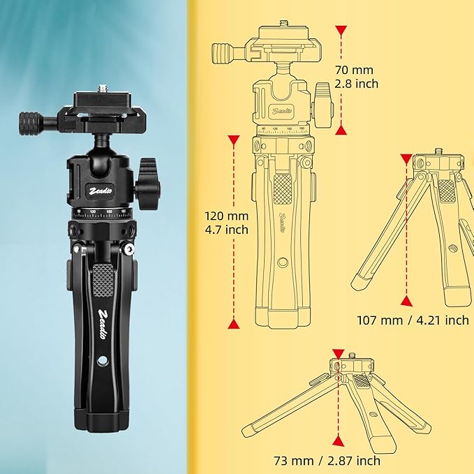 Zeadio Heavy Duty Metal Tripod Kit with Arca Ball Head - Universal Phone Vlogging Kit, Cell Phone Stand & Travel Tripod for iPhone/Android, Camera, Gimbal, Action Cam etc