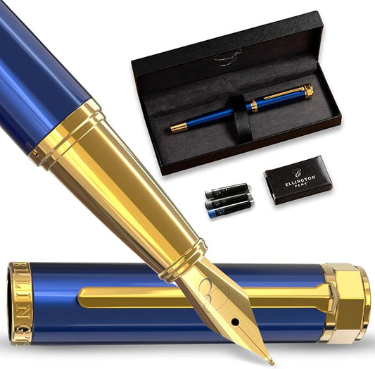 Ellington Pens Luxury Fountain Pen Set - Smooth Medium Nib - Includes 3 Ink Cartridges, Refillable Ink Converter, Gift Box- Fountain Pens For Writing, Calligraphy, Journaling, Sketching (The Nautilus)