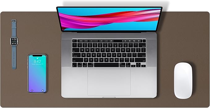 Aothia Leather Desk Pad Protector, Large Mouse Pad, Office Mat, Non-Slip PU Leather Blotter, Laptop Desk Pad, Waterproof Writing Pad for Office and Home (Coffee, 23.6" x 13.7")