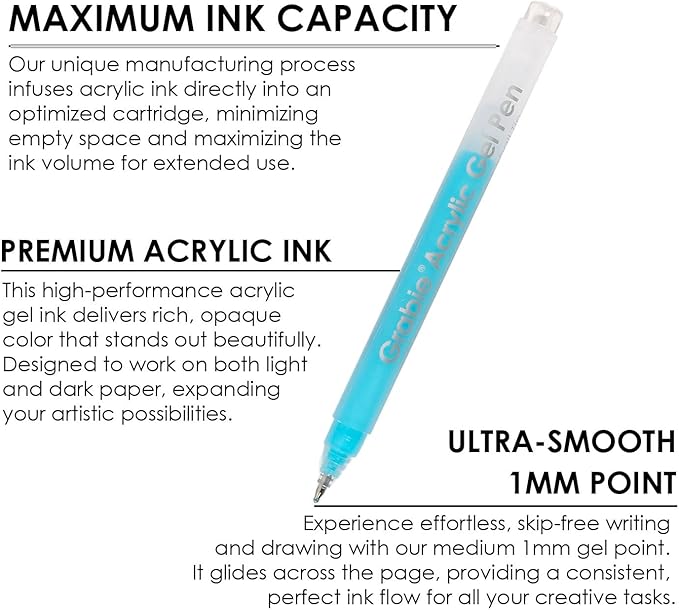 Grabie 12Colors Acrylic Gel Pens&Coloring Book, Medium Point Colored Gel Pens, Acrylic Gel Ink Pen Assorted Colored for Drawing, Note Taking, Bold&Bright Coloring Kit, Set of 12 (Ocean Colors)