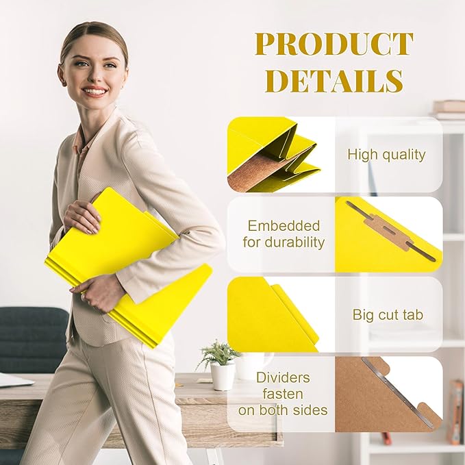 Skyygemm 72 Pcs Classification Folders Letter Size, 1 Divider Pressboard File Folder with Fasteners, Expanding File Organizer Bulk for School Teachers, Office Employee, Coworker, Staff (Yellow)