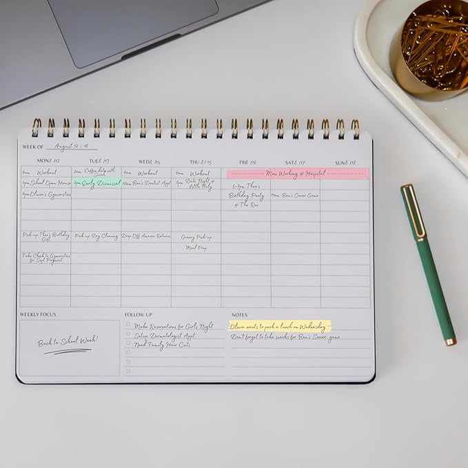Merely Home | Durable & Sleek | Undated Daily and Weekly Planner | 8.25" x 11.75" | To Do List Notebook for Work | Simple Design | Multiple Layouts | Planner and Notebook in One (Rust, Weekly Planner - Landscape)