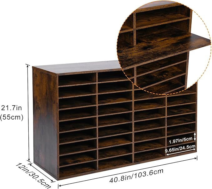 EasyPAG Wooden Literature Organizer with Adjustable Shelves, 36 Compartments Office Paper Organizer Storage 18000 Sheets Letter Size Paper, Student Mailbox for Classroom, Archaize