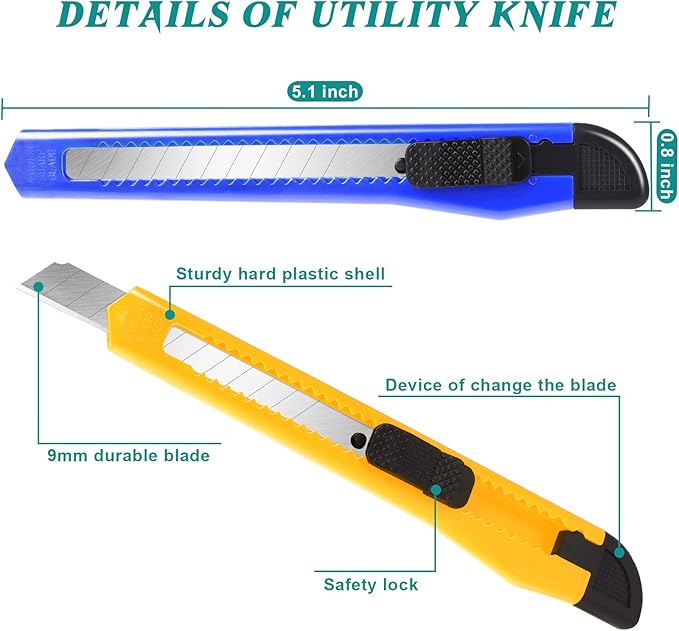 TIFICAL 20-Pack Retractable Utility Cutter | Auto-Lock Design with 9mm Snap-off Blades | Carton & Cardboard Opener for Office/Home | Disposable Exacto Razor Tool