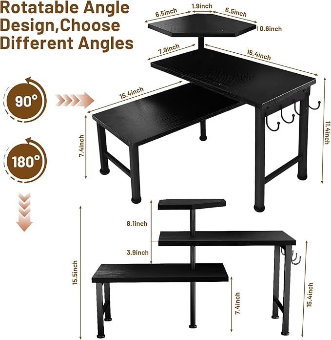 Uniqcovosa Bathroom Counter Organizer, 3 Tier Moveable Black Corner Shelf with Hook, Countertop Organizer for Bathroom, Dresser Table, Makeup Vanity Desktop,Desk Shelf (Black)