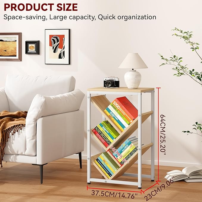 IBUYKE 5 Tier Tree Bookshelf, Small Desktop Bookshelf with Storage Organizer,for Books/CDs/Movies,Desk Display Bookcase for Bedroom Living Room,Natural,TBC003N