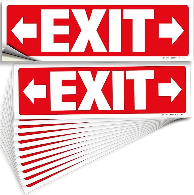 iSYFIX Exit Signs Stickers 12 Pack 12x4 Inch - Laminated Premium Vinyl Directional Right & Left Arrow Signs for Buildings, Office, Workplace, Stores, Schools, Theaters, Parking, Restaurants, Factories
