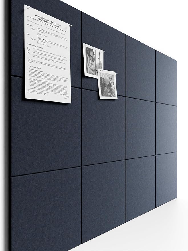Bumusty Large Cork Board 47"x35" Alternative - 12 Pack Felt Wall Tiles with 70 Safe Removable Adhesive Tabs, 30 Pushpins, Cork Boards for Walls Pin Board Bulletin Board (Deep Charcoal Blue)