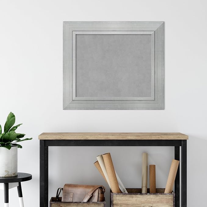 Amanti Art Silver Framed Magnetic Board 27x31 Medium Vision Board for use with Magnets, 100% Metal Sheet to Display Items as Office Decor or for Home Organization in mudroom, Kitchen or Kids Room