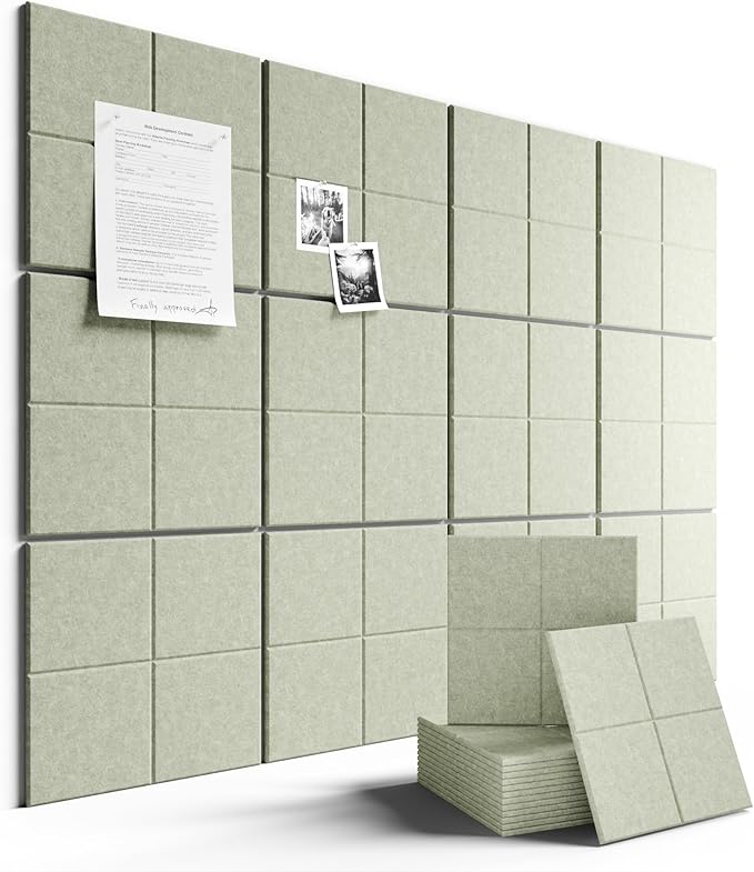Large Felt Bulletin Board 48" x 36", 12-Pack 4-Compartment Wall Organizer, Cork Board Alternative with 70 Removable Adhesive Tabs, Modular Felt Panels for Home Office, Classroom and Study-Sage