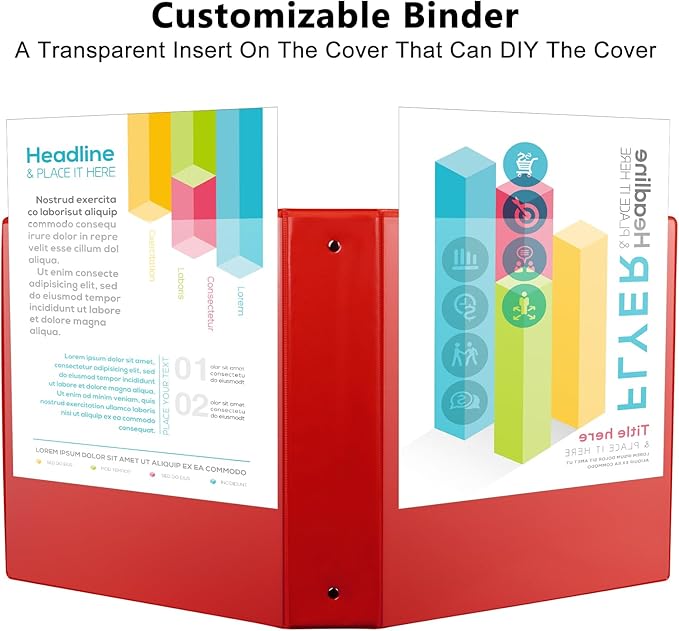 CIXILDTS 2-inch Round Ring Binder, Durable 2" 3 Ring Binder Fit Letter Size Paper, Red, 6-Pack