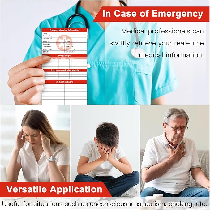 MEDMAX 8 Pack Emergency Medical Cards Tri-Folding with Protective Sleeves, Emergency Medical Alert Information Contact ID Card for Wallet Pocket