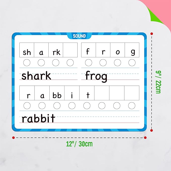 8 Packs Phonemic Awareness Dry Erase Board, Double Sided Dry Erase Board Writable and Erasable Phonics Learning White Board for Kids, Students, Classroom and Home (Each Measures 12” x 9”)