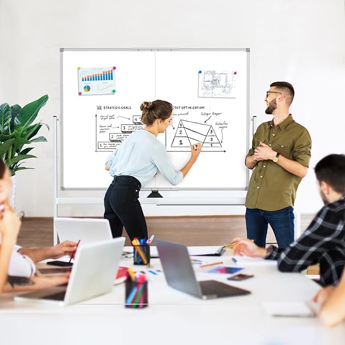MaxGear Rolling Whiteboard on Wheels, 48" x 36" Large Magnetic Dry Erase Board with Stand, 4' x 3' Mobile Whiteboard with Aluminium Frame and Magnetic Surface for Office, School