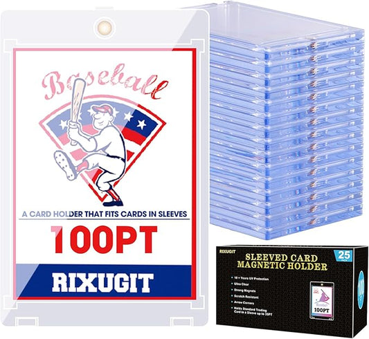 25-Pack Sleeved Card Magnetic Holders - 100pt Magnetic Card Case, Fits Sleeved Card First, One Touch Card Holder, Inner Size 2.63″×3.70″, Clear Hard Case for Trading Cards, Sports Card, Games Cards