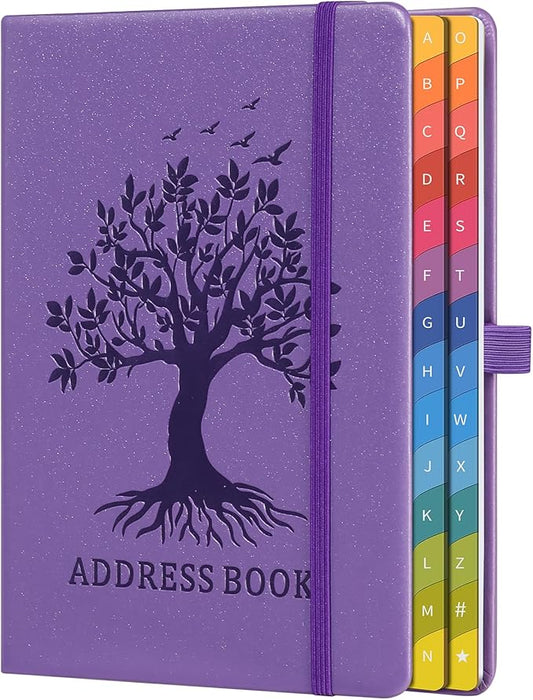 ZXHQ Address Book with Colorful Alphabetical Tabs (8.4" x 5.8") - Address Books for Seniors Hardcover Telephone and Contact Organizer, with Space for Important Website Passwords - Purple