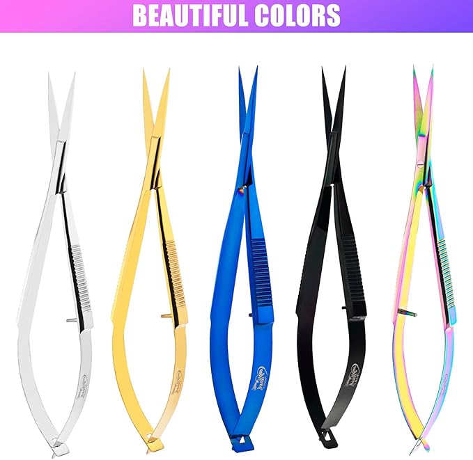 Cross Edge Spring Scissors 5 Inch straight Stainless-Steel Precision Eyebrow & Eyelash Shaping Trimming Scissor, Best for Squeeze Scissors, Embroidery & Knitting Micro Tip Craft (Gold Glitter Black)