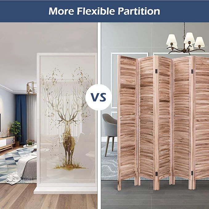 Giantex 6 Panel Wood Room Divider, 5.6 Ft Tall Folding Freestanding Partition Privicy Room Dividers Screen for Home, Office, Restaurant, Bedroom (Brown)
