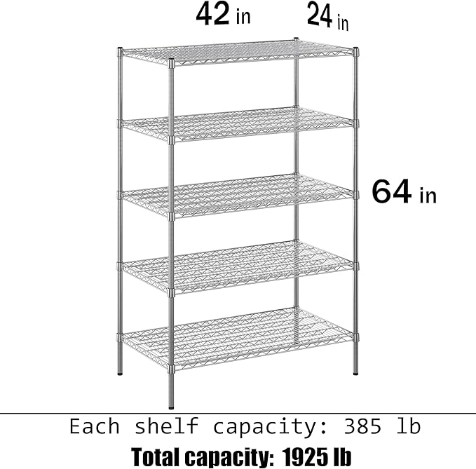 Regal Altair 24" Deep x 42" Wide x 64" Height Wire Shelving Kit | 5-Tier | NSF Commercial Storage Rack Unit