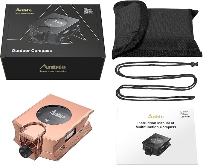 Anbte Compass Hiking Survival, IP65 Waterproof Metal Compass with Sighting Clinometer and Carry Bag, Multifunctional, Professional, for Camping Hunting Hiking Navigation