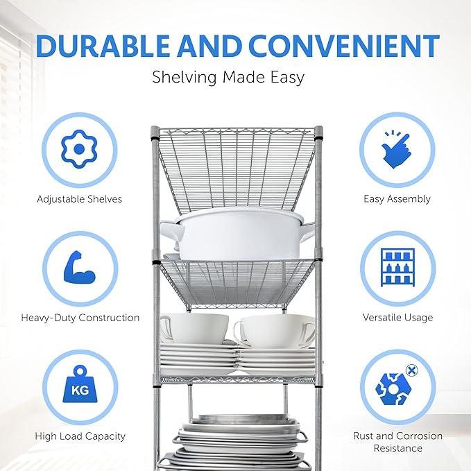 CRESCENT 48" W Storage Shelves 4000LBS Metal Shelving 5 Tier Wire Shelving Unit Garage Shelving Heavy Duty Metal Shelves for Storage Rack Commercial Adjustable Pantry Shelf, 48" W X 24'' D X 76" H