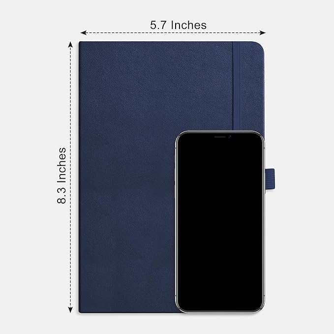 RETTACY Bullet Dotted Journal Notebook, 320 Numbered Pages, A5 Medium Size (5.7'' × 8.3''), Leather Hardcover, 100 GSM Thick Paper, for Bullet Journaling, Planning, Tracking (Navy Blue)