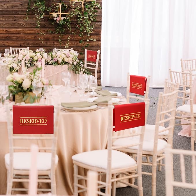 Buryeah 12 Pcs Reserved Seating Signs for Chairs Church Pew Reserved Chair Signs Placeholder with Printed Words for Weddings Parties Celebrations Receptions Church or Event (Red)