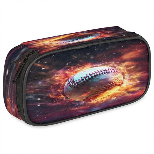 Pardick Pencil Case，Baseball Fire Big Capacity Pencil Pouch Coin Pouch Stationery Organizer For Teen School