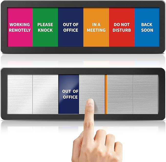 Office Door Signs-Meeting in Progress Door Sign with 6 Options, Do Not Disturb, In a Meeting, Out of Office, Please Knock, Working from Home, Back Soon, Business Privacy Sign Shows the Status of the Person Inside the Room