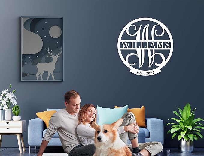 ENFODREAM Personalized Family Name Sign, Monogram Wall Decor, Custom Last Name Sign, Metal, 12x12 inches, Steel with Painted Finish