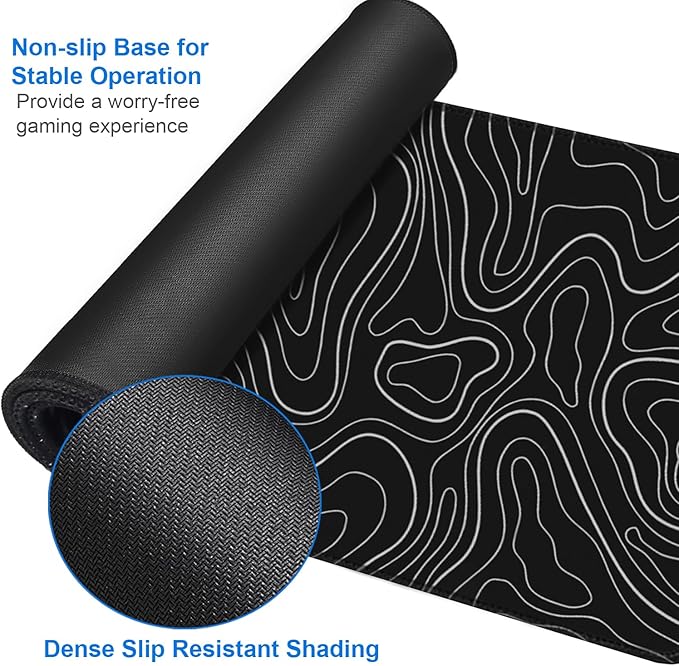 Large Extended Gaming Mouse Pad, 31.5x15.7 inch Computer Keyboard Mouse Mat, Water Resist Non-Slip Mousepad Rubber Base Long XXL Desk Mouse Pad for Gaming, Office & Home, Black White Lines