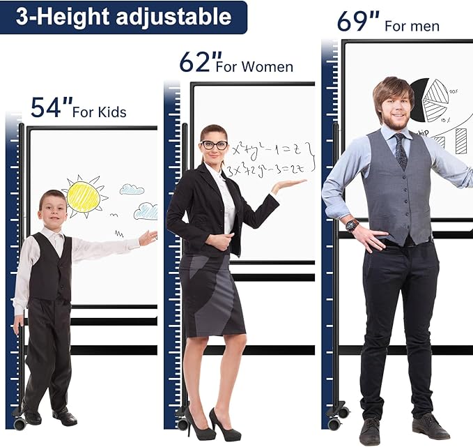Large Dry-Erase Rolling Magnetic Whiteboard - 70 x 36 Inches White Board Height Adjust Double Sides Mobile Portable Easel on Wheels, Dry Erase Board with Stand for Office, Home & Classroom