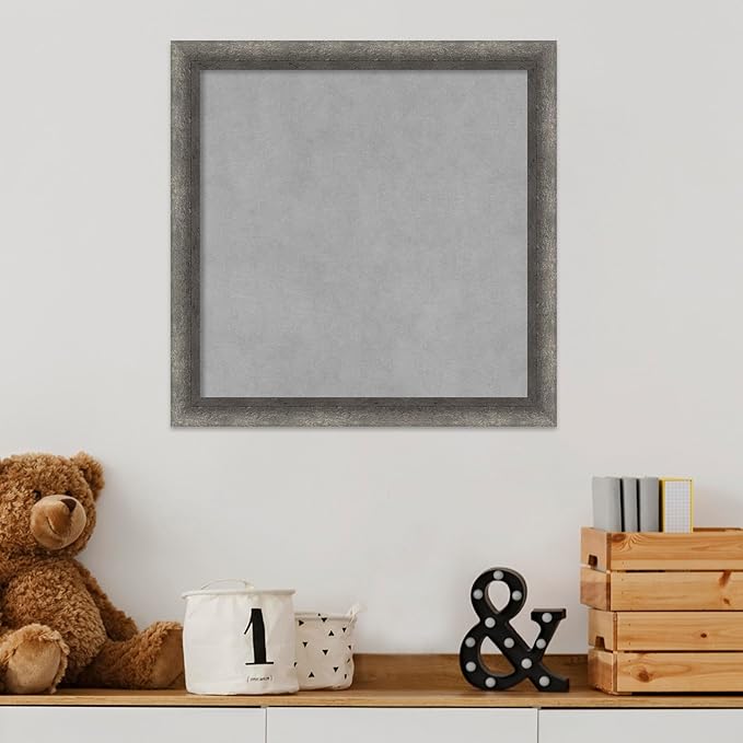Amanti Art Grey Framed Magnetic Board 18x18 Small Vision Board for use with Magnets, 100% Metal Sheet to Display Items as Office Decor or for Home Organization in mudroom, Kitchen or Kids Room