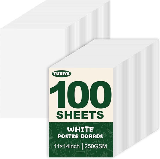 TUXIYA 100 Pack White Poster Board,11" x 14" White Poster Paper Bulk,250GSM/92LB Heavy-Weight Blank Poster Board for Arts,Craft,Projects Presentations,Drawing Scrapbooking
